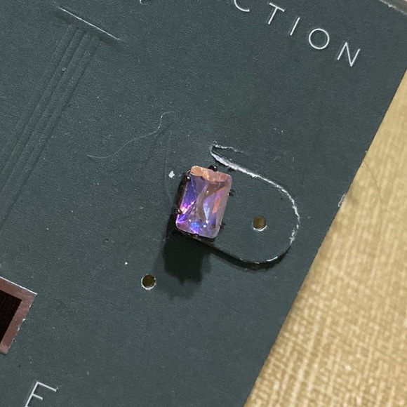 Emerald Cut Iridescent Pink Ice Cubic Zirconia Nickel Free post earrings NWT - Picture 3 of 5